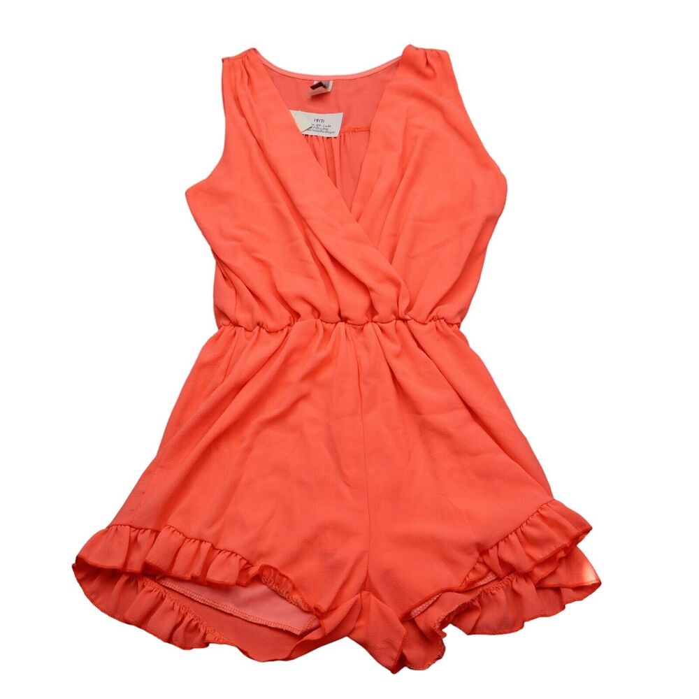 Coco Avante Romper Womens S Orange Sleeveless V Neck Ruffles Hem Pullover